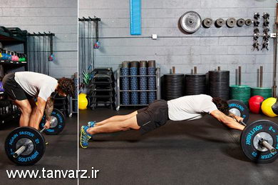 رول آوت (غلتک) با هالتر ایستاده